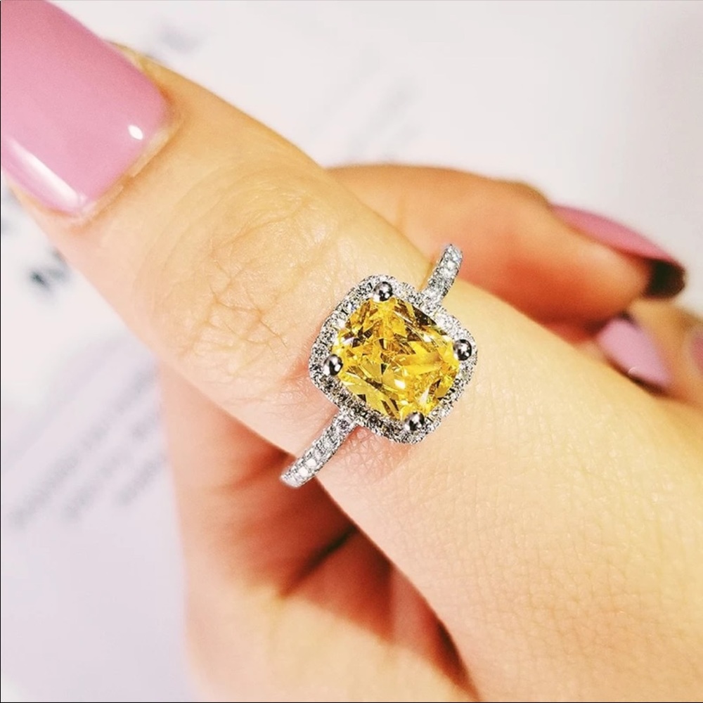 New Womenโs 925 Silver Square Citrine Lady Ring ๐ - Picture 3 of 5